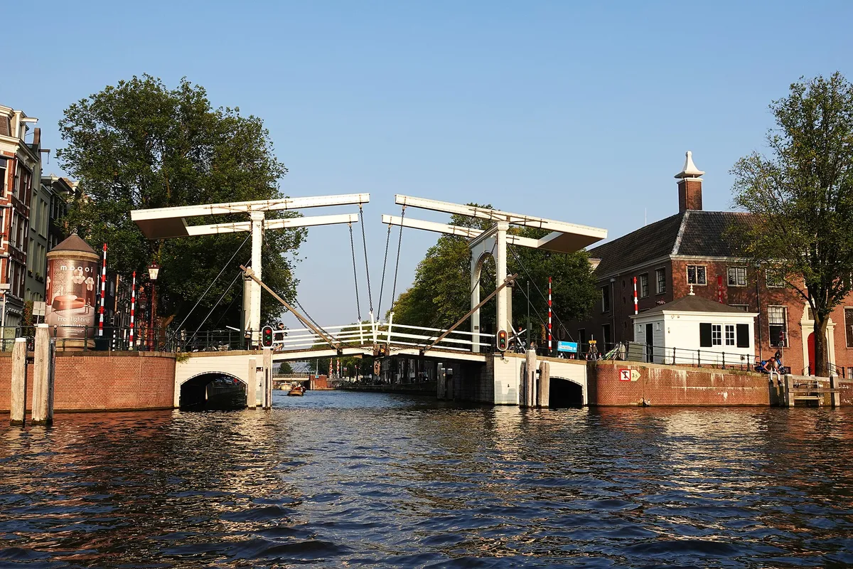 Typical Dutch bascule bridge in Amsterdam, Netherlands
