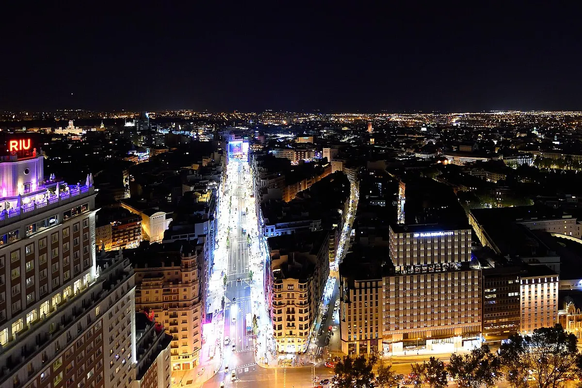 Skyline view of Madrid, Spain at night - 50317258357