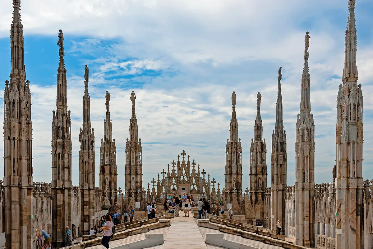 View west along Duomo roof, Milan