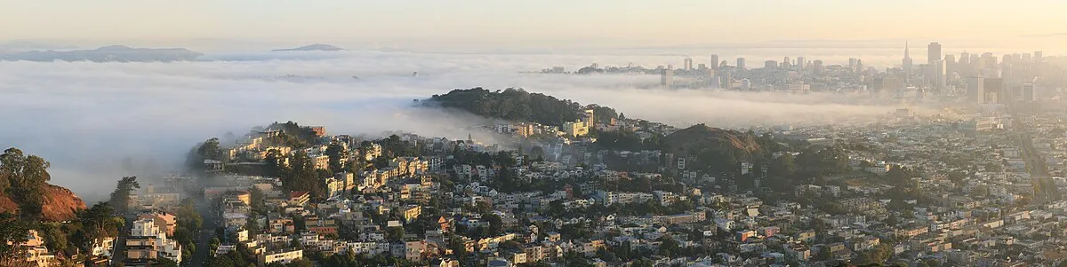 San Francisco Downtown, and Golden Gate Bridge early morning panorama