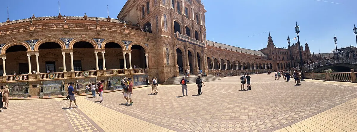 Panorama at the Plaza de España in Seville, Spain