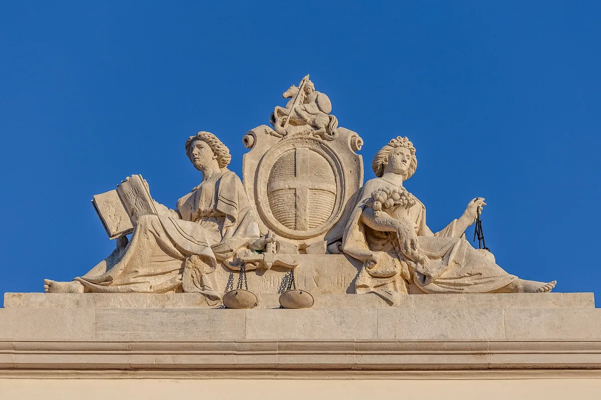 Statue at top of Piran Town Hall, Piran, Slovenia