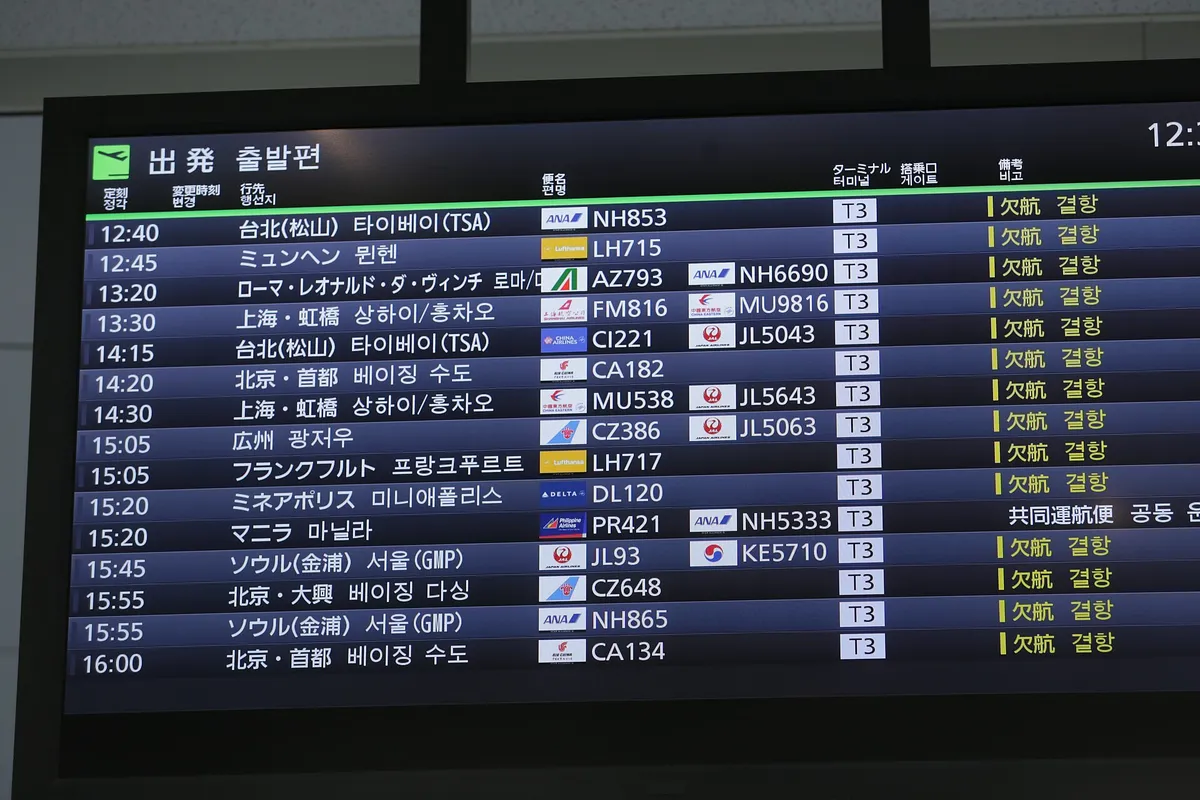 Departure notice board at Tokyo International Airport 20201230 1252 photo by Pcs34560